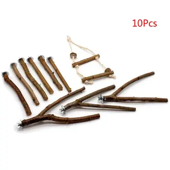 

10Pcs Parrot Stand Rod Natural Wood Fork Perch Hanging Swing Pet Chewing Toys