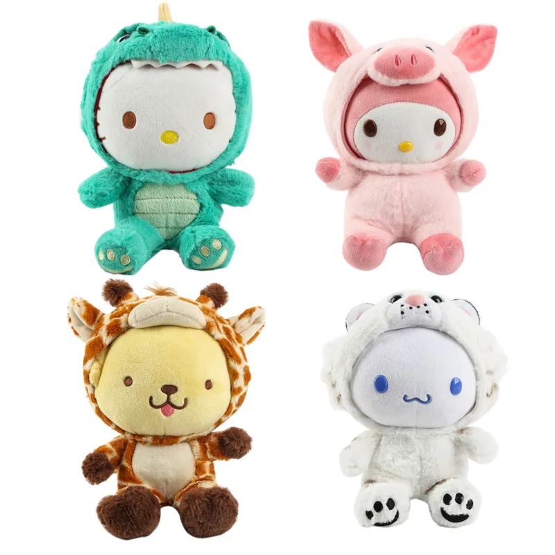

Hello kitty Sanrio Cinnamon Dog Pudding Dog Turning Dinosaur White Tiger Piggy Plush Doll Cute Cartoon Doll