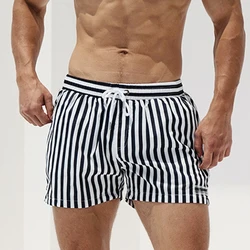Short de plage pour hommes, imprimé, séchage rapide, décontracté, poches, pantalon ample à trois points pour la maison, survêtement rayé 