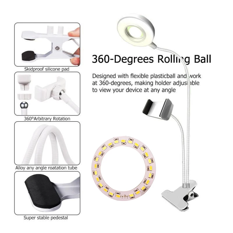 Selfie Ring Light with Cell Phone Holder Stand for Live Stream and Makeup, USB LED Camera Light [3-Light Mode] With Flexible Lon