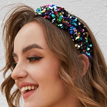 

Shining Glitter Sequins Wide Headband Reflective Thick Velvet Hairbands Dance Party Wedding Hair Jewelry Headwear Gifts F13391