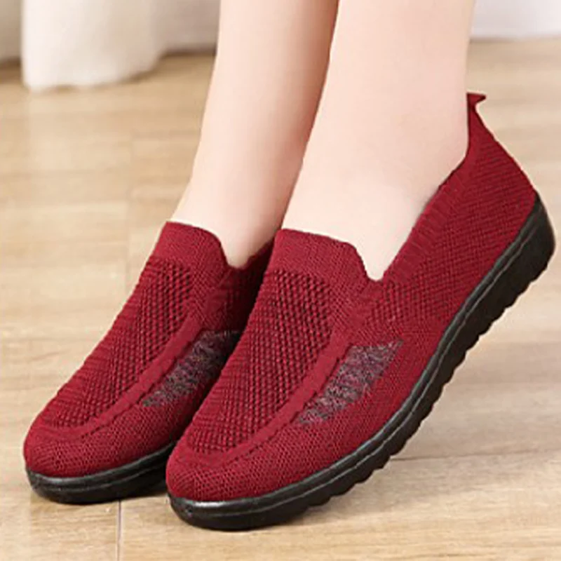 Zapatillas de deporte informales para caminar para mujer, zapatos femeninos de malla tejida, transpirables, sin cordones, vulcanizados, cómodos, a la moda, para primavera y verano, 2021