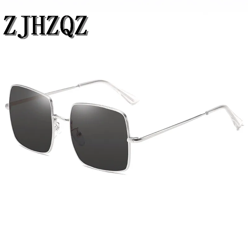 Silver Black Женские квадратные поляризованные солнцезащитные очки пилота, мужские высококачественные очки для спорта на открытом воздухе, вождения, анти-синий светильник, очки в металлической оправе, прозрачные линзы - Цвет линз: Silver Black