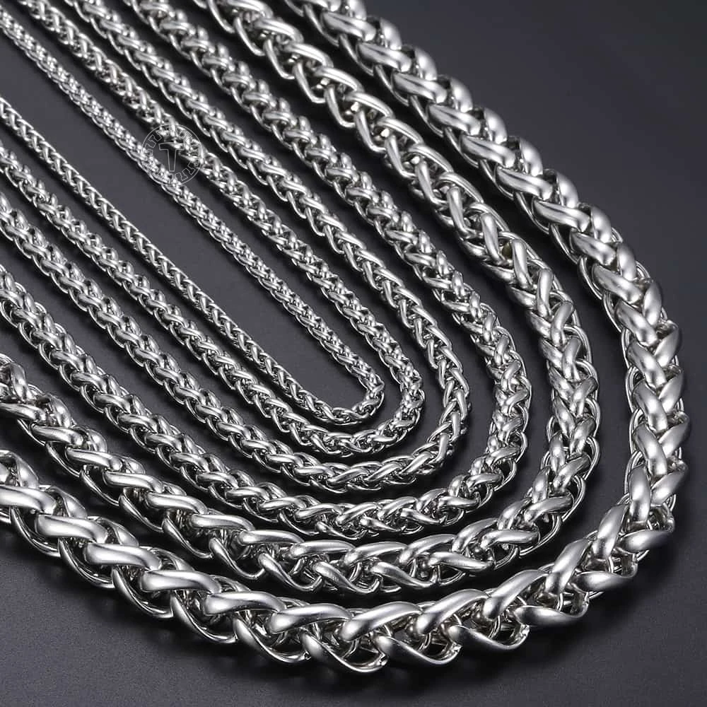 3/4/5/6/8/10mm Mens Chain Silver Tone Wheat Link Stainless Steel Necklace Gifts 