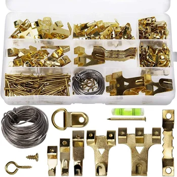 

231 Pcs Assorted Picture Frame Hangers with Hooks, Nails, Hanging Wire, Saw Tooth, D Ring, Screw Eyes and Bubble Level