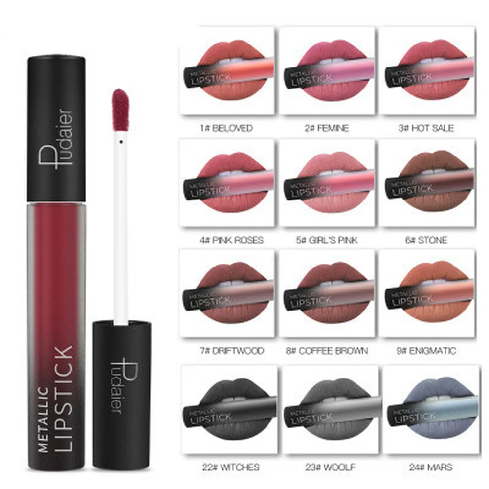 Pudaier multi-Colors 6ml Long Lasting Metallic Lip Gloss Red Velvet Matte Nude Liquid Lipsticks Cosmetic Lips Makeup | Красота и