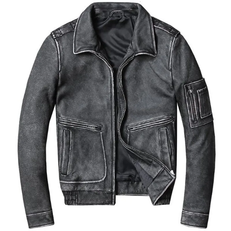 

Brand Mens Genuine Leather Jacket Vintage Casual 100% Real Cow Suede Leather Coat Male Fashion Retro Men Autumn Winter Black