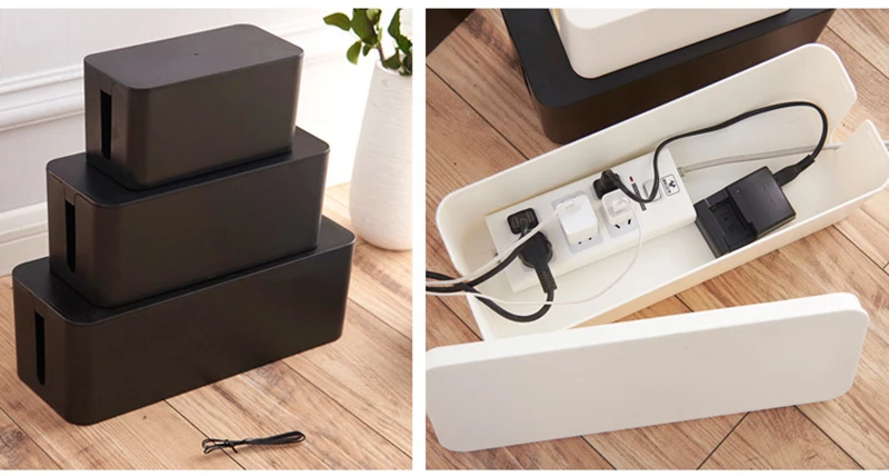 Caja de almacenamiento de cables de plástico, organizador para ordenar  cables, contenedor para el hogar, color blanco y negro - AliExpress