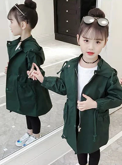 Новое пальто для девочек Детская верхняя одежда черного и зеленого цвета теплая детская одежда для девочек От 4 до 13 лет, милые весенне-осенние куртки для девочек, верхняя одежда - Цвет: 1