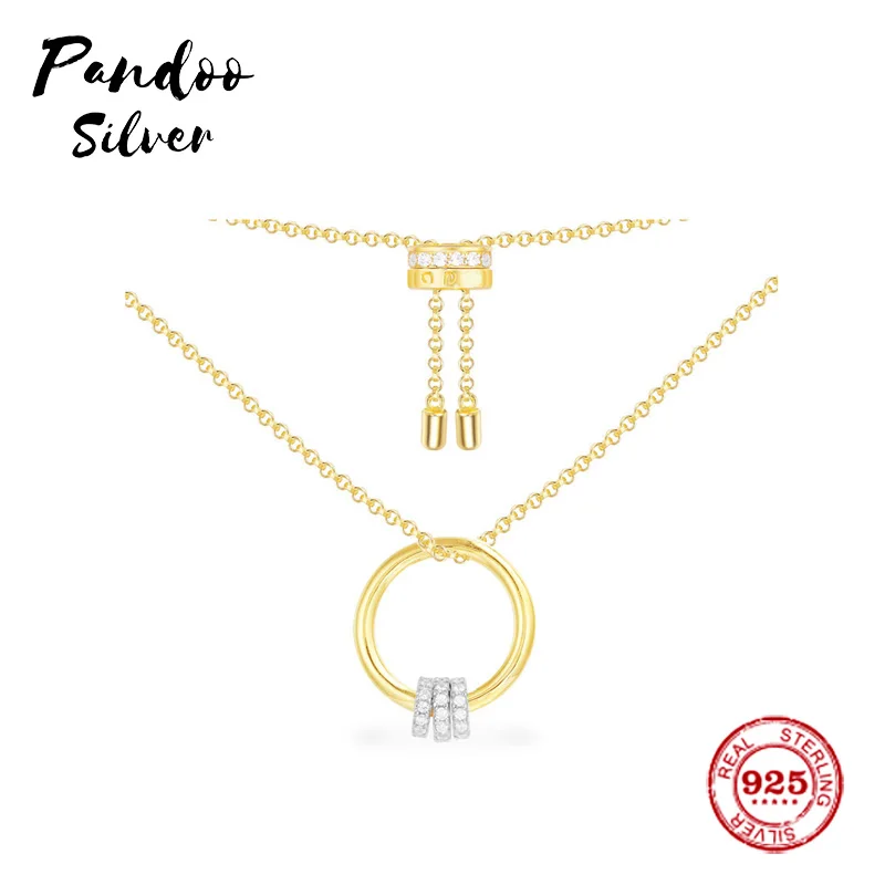 

Fashion Charm Sterling Silver Copy 1:1 Copy,Adjustable Circle Necklace With Three Sliding Hoops Women Monaco Jewelry Gift