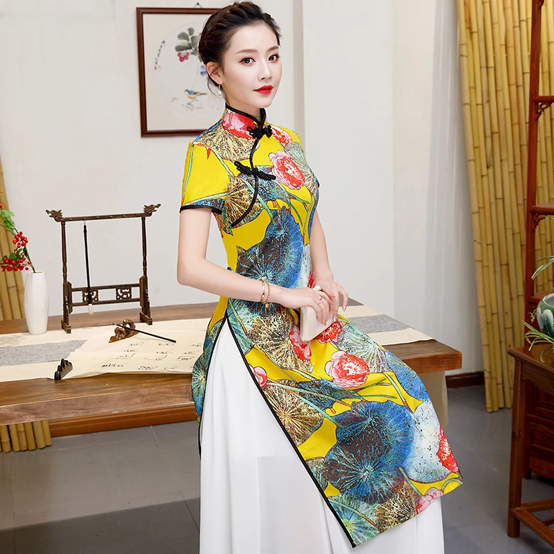 AO Dai вечернее Ципао вечерние платья женские свадебные длиной до пола Qipao Восточное Элегантное Длинное платье одежда Vestido S-5XL