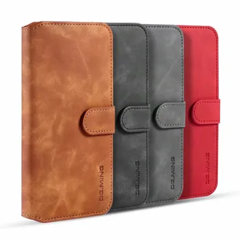 

DG.MING Retro Plain Magnetic Flip PU Leather Card Pockets Wallet Case Soft Phone Cover For Xiaomi Mi Note 10 Pro Redmi Note 8T