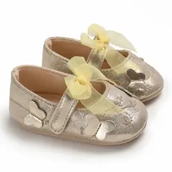Цветочные кроссовки для новорожденных девочек; Повседневная хлопковая обувь с бантом для малышей; кожаная обувь принцессы для маленьких