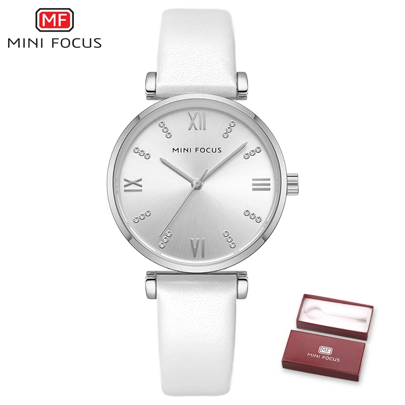 BOX WHITE MINIFOCUS, элегантные женские часы, Лидирующий бренд, люкс класс, Синий кожаный ремешок, повседневные женские часы, водонепроницаемые кварцевые наручные часы, Reloj Mujer - Цвет: BOX WHITE