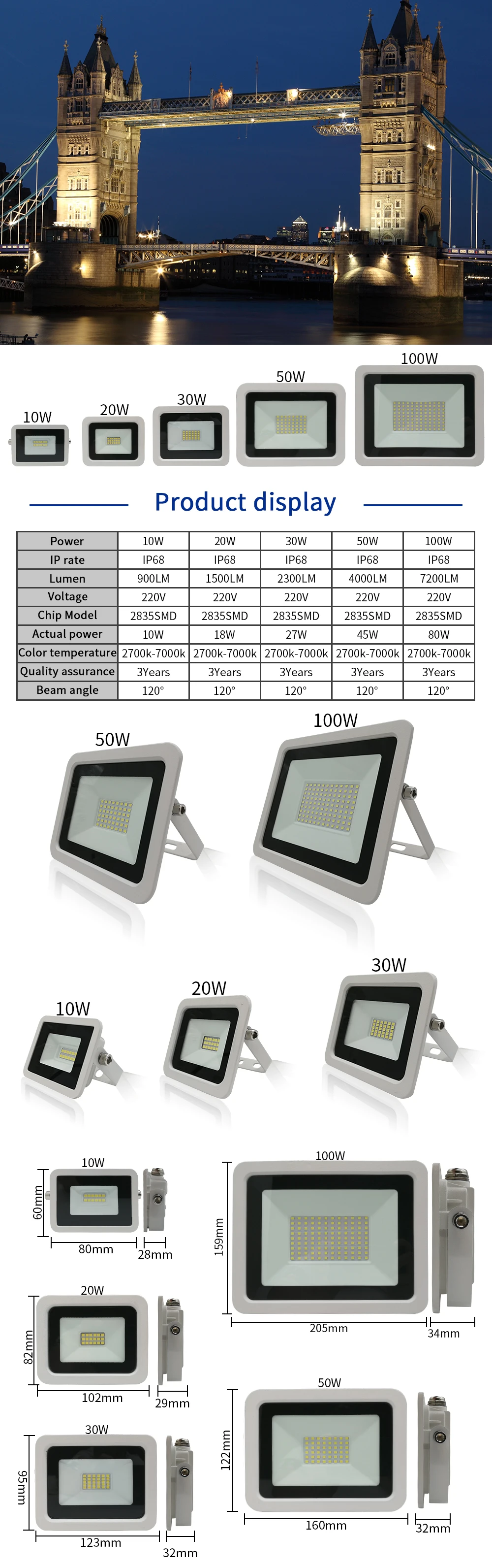 10W 20W 30W 50W 100W Светодиодный прожектор светильник 230V IP68 Белый Светодиодный промышленный светильник ing открытый уличный светильник цех завода рабочий светильник