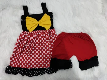 

summer boutique hot sale summer Bow strap white wave point suit girls outfits