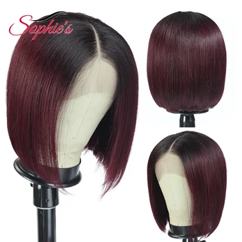 

Sophie's 180% Density Lace Closure Human Hair Wigs For Black Women Brazilian Straight 4x4 Bob Lace Closure Wigs Remy T1b/99j