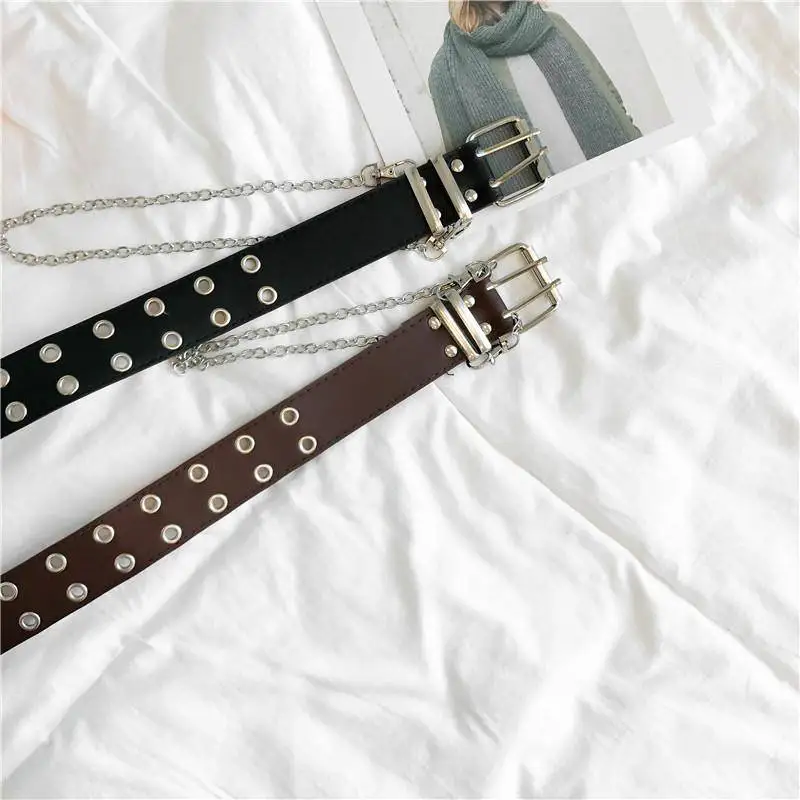Леди ремень искусственная кожа женщин кожа waiststrap в стиле панк модные пояс с отверстиями