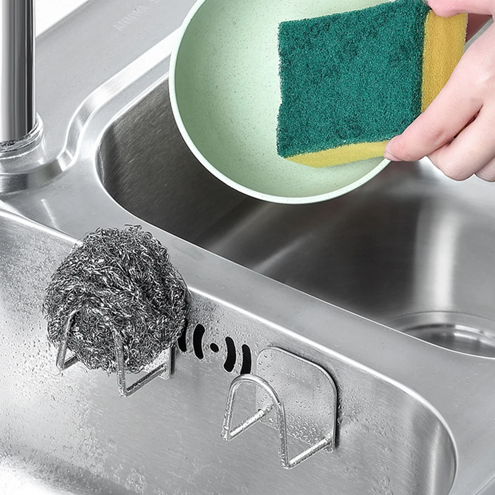 Kitchen Stainless Steel Sponges Holder Storage Rack Self Adhesive Sink Sponges Drain Drying Rack Kitchen Sink Storage Stand 3PCS