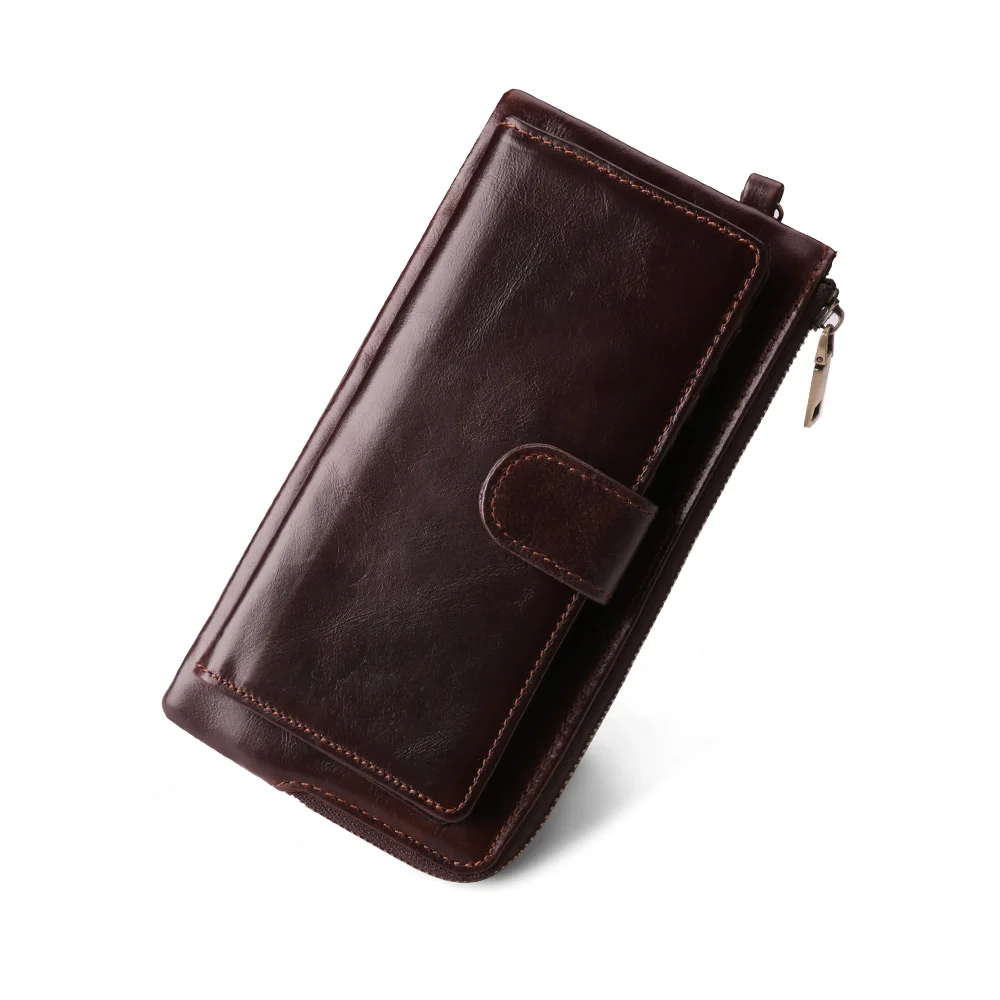 JOGUJOS Women Long Wallet Genuine Leather Wallets RFID Phone Bag Coin Purse Card Holder Women's Long Design Purse Clutch Wallet - Цвет: coffee