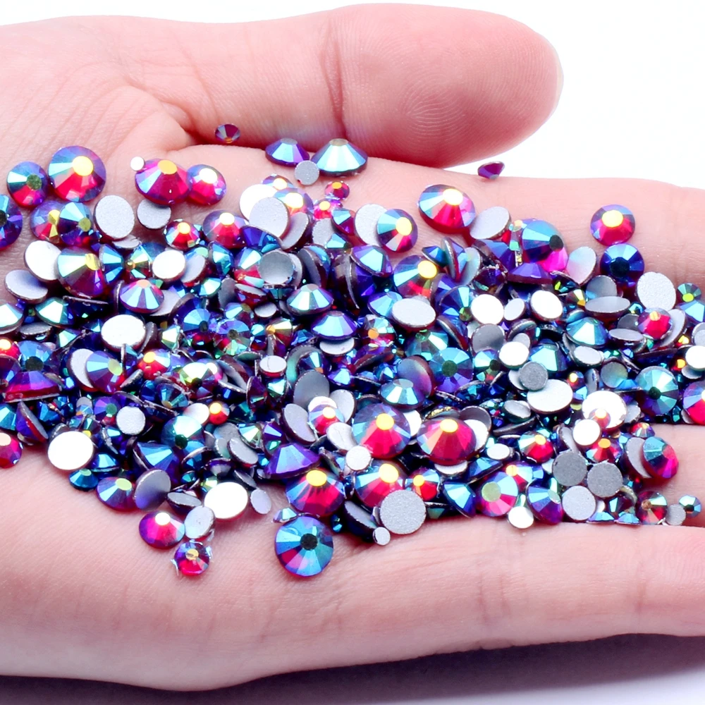 

SS3-SS30 Siam AB Flat Back Non Hotfix Glue On Nail Art Rhinestones Crystals Stones Strass Jewelry Design Glitter Decoration