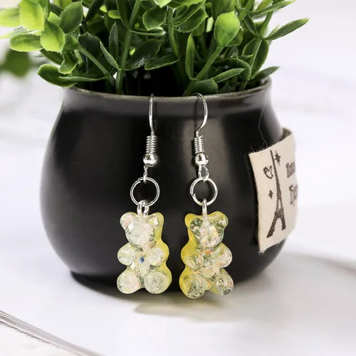 1Pair  Women Drop Earrings  Glitter Gummy Bear Crafts Multicolor Resin Charms Fashion Jewelry Diy Making as picture