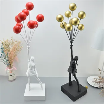 

Luxurious Balloon Girl Statues Fly-ing Balloons Girl Art Sculpture Resin Craftwork Home Decoration Christmas Gift 57cm X5078
