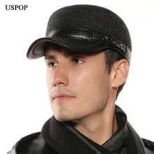USPOP мужские шапки из шерсти ПУ Лоскутная Кепка для газетчика Мужская Военная Кепка с плоским верхом козырек шапки с наушниками