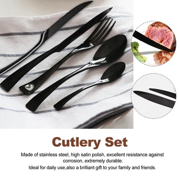 

5pcs Dinnerware Home Hotel Black Gift Restaurant Smooth Tableware Spoon Fork Cutter Portable Cutlery Set Party Stainless Steel
