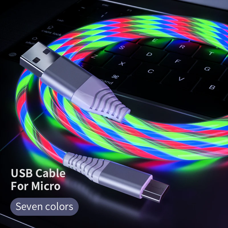 Meide 2 м осветительный светильник LEB USB кабель для быстрой зарядки типа C/Micro/Apple для samsung XiaoMi HUIWEI OPPO LG iphone11 - Цвет: ForMicro iridescence