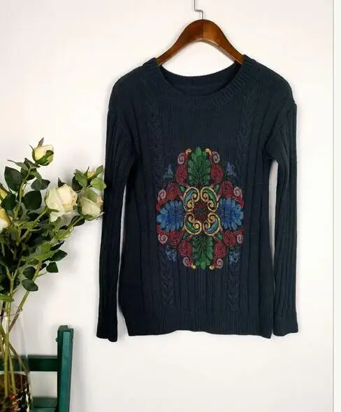 Испанский Стиль Deg family вязаный свитер с принтом на осень и зиму(2) M - Цвет: 11