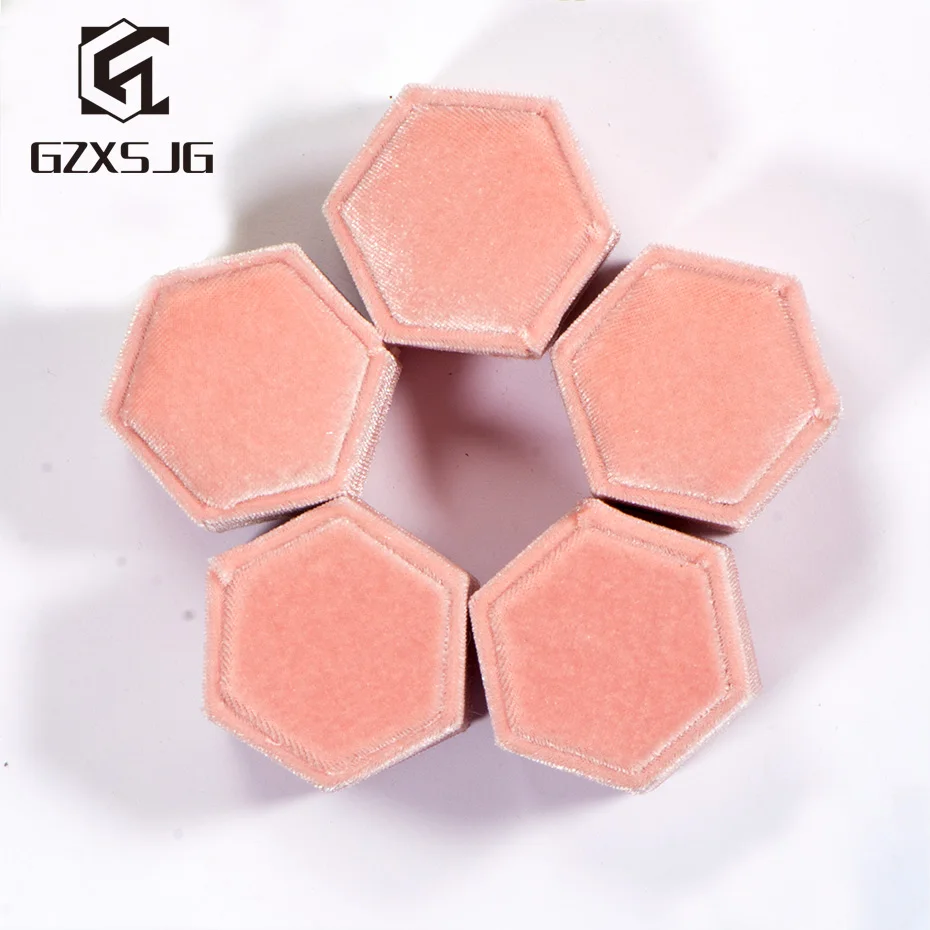 

GZXSJG 5PC/lot Velvet Hexagon Ring Boxes for Women Handmade Jewelry Pink Green Boxes for Wedding Engagement Bridal Packaging