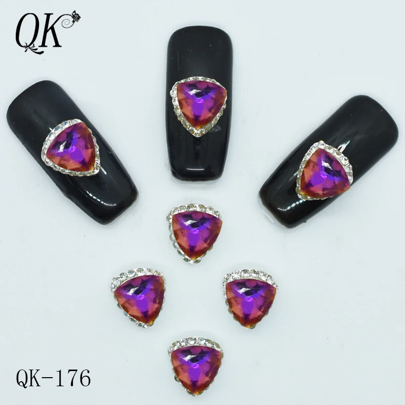 10 шт./упак. голографический лазер алмаз неправильной формы с украшением в виде кристаллов, отделка из горного хрусталя для дизайна ногтей, металлическое ювелирное изделие 3d Nail Art DIY Подвески - Цвет: QK-176