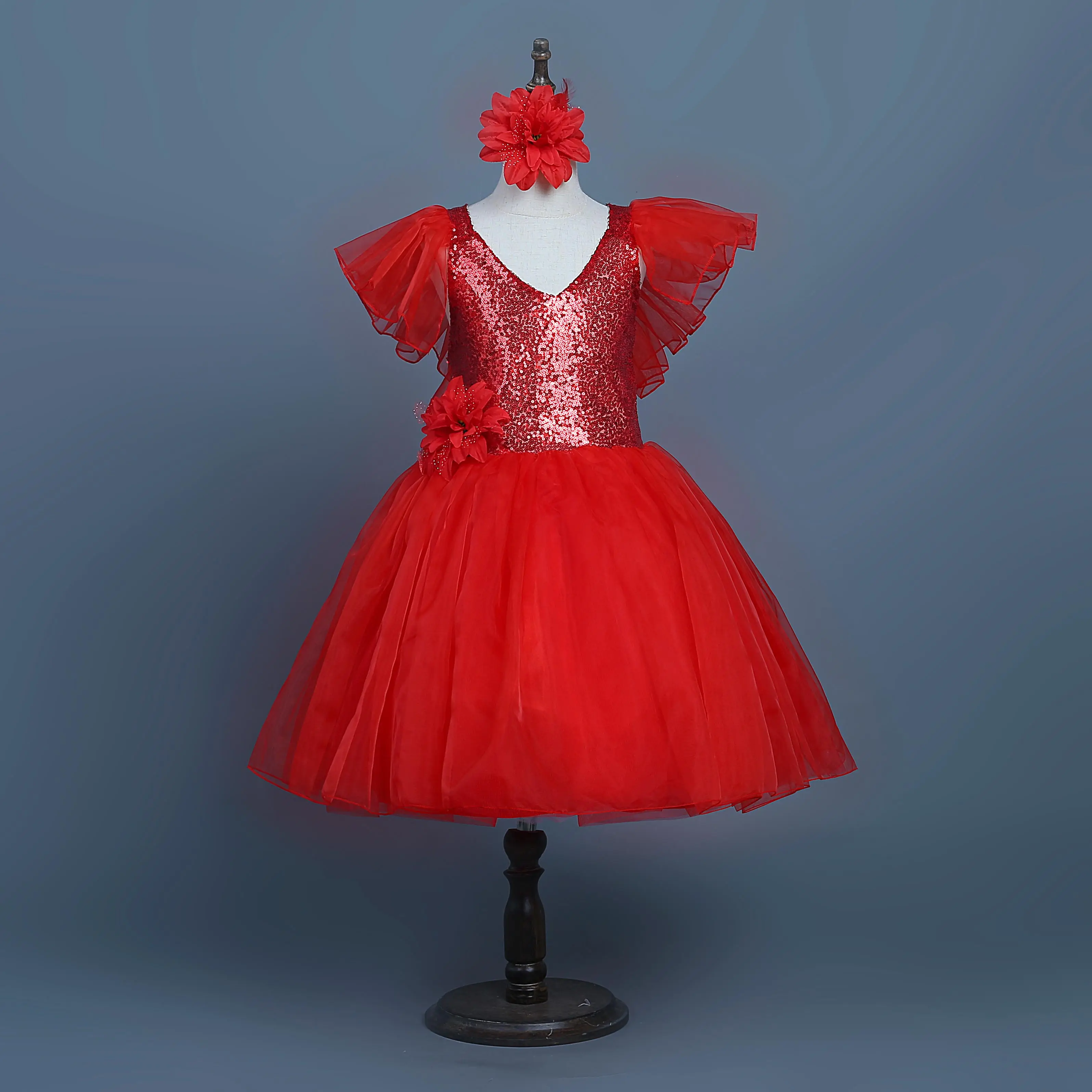 Дизайнерские красные, белые, синие платья с блестками для девочек на свадьбу, Детские праздничные вечерние платья принцессы черного цвета для девочек - Цвет: Красный