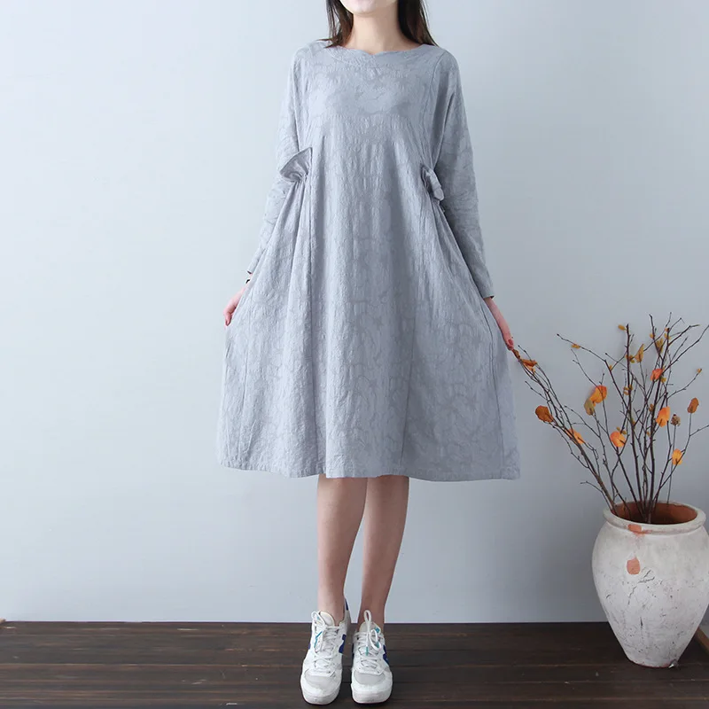 

2019 Spring New Style Origional Design Artistic Retro Loose-Fit Slimming Mid-length Women's Jacquard Dress