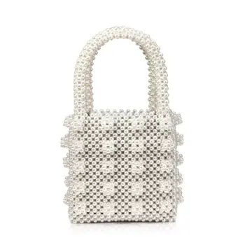 

Women Beaded Handbag Imitation Pearl Top Handle Bag Tote Evening Bags for Wedding Party Prom X7XC