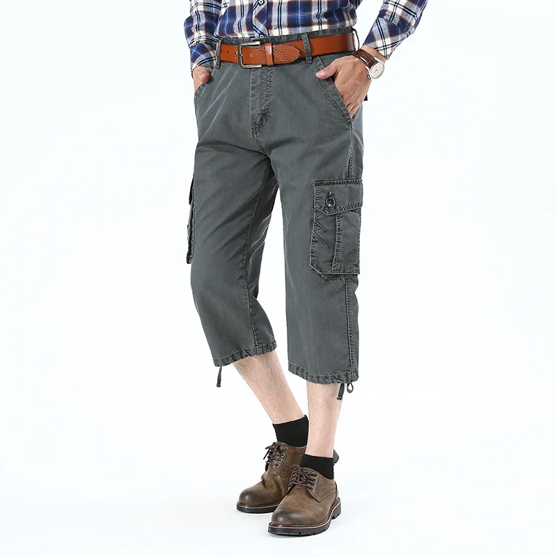 New Arrival Summer Cargo Pants Men Casual Cotton Calf-length Multi-pockets Men Pants Mid-waist Tactical Pants pantalones hombre
