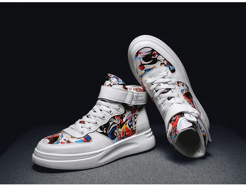 Fashion Personality Graffiti High Top Vulcanized Shoes Men All Match Fashion Sneakers Men Convenient Hook Loop Male Shoes