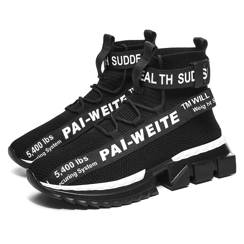 Zapatos de calcetín tejido para Hombre, zapatillas de exterior gruesas, antideslizantes, informales, a la moda