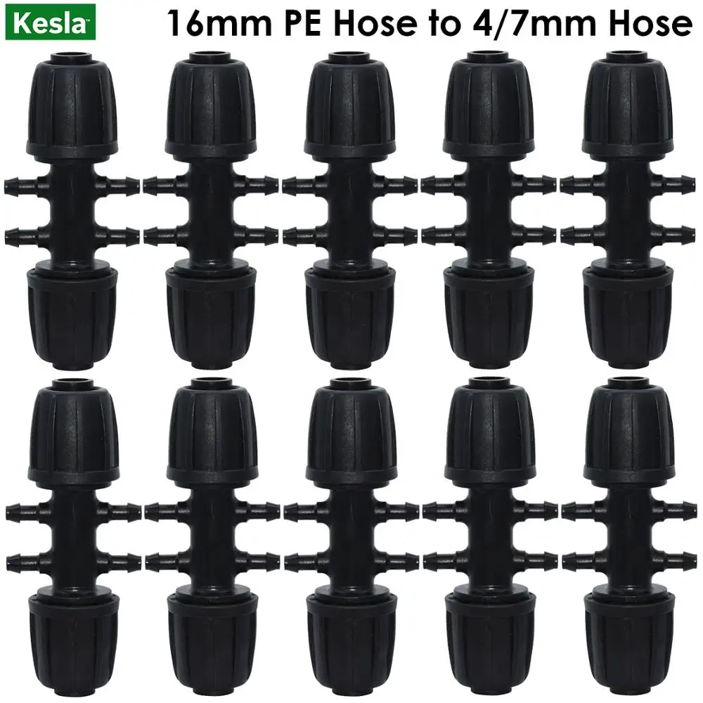 

KESLA 10PCS 16mm to 4/7mm Tubing Connector Garden Irrigation Water Adapter 6-Way PE Pipe to 1/4 Inch Micro Hose Coupling Joint