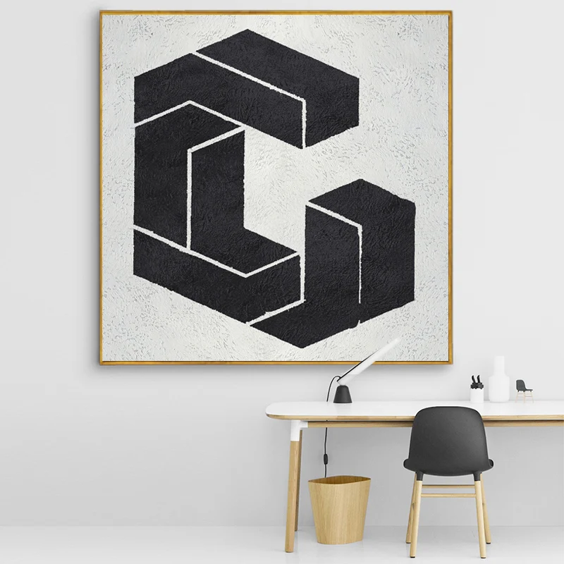 

Black and White Mordern Abstract Canvas Painting Solid Geometry Poster Wall Art Decoration for Home Living Room Office