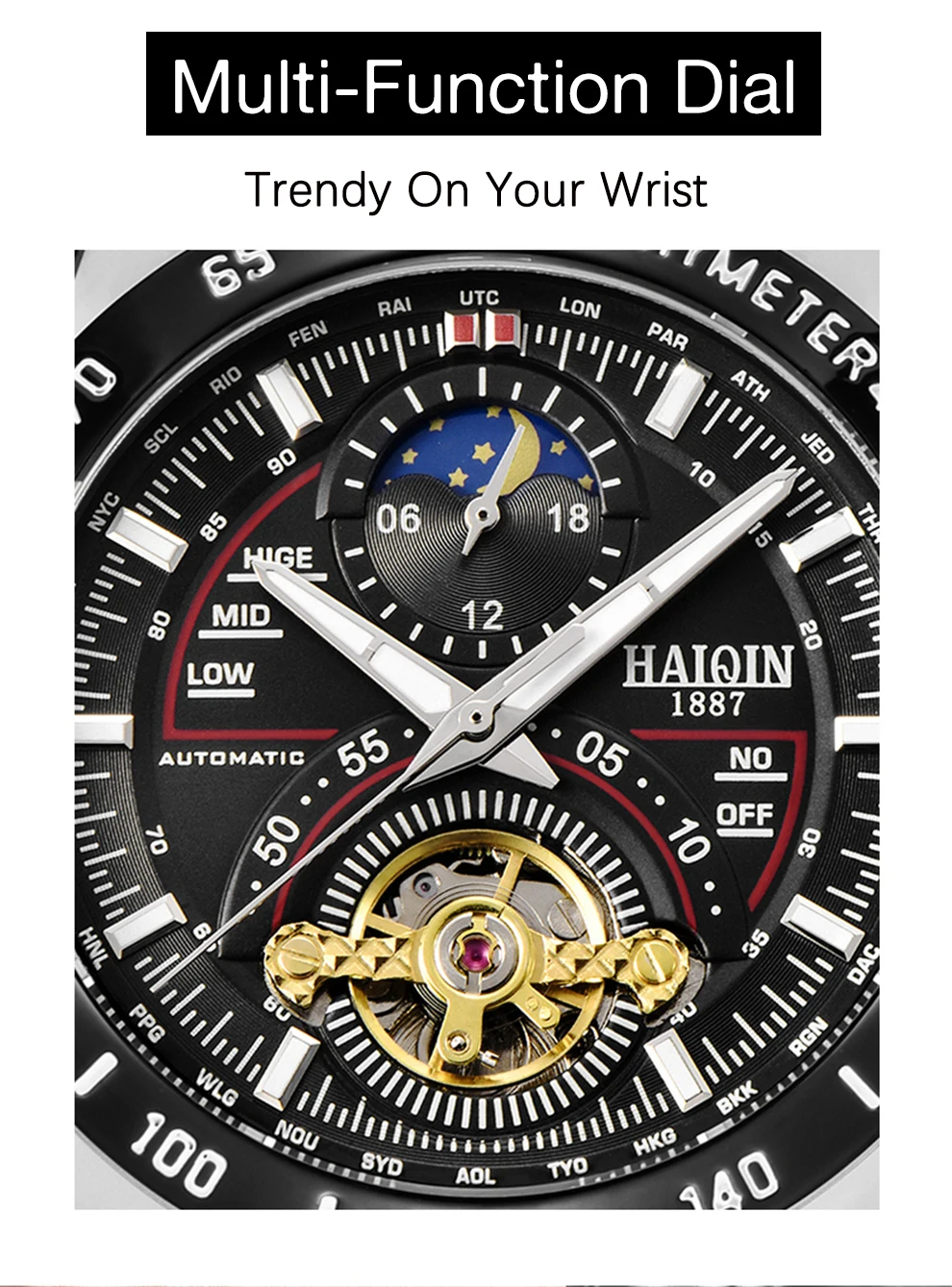Reloj Hombre HAIQIN брендовые автоматические механические мужские часы спортивные водонепроницаемые мужские золотые наручные часы Relogio Masculino