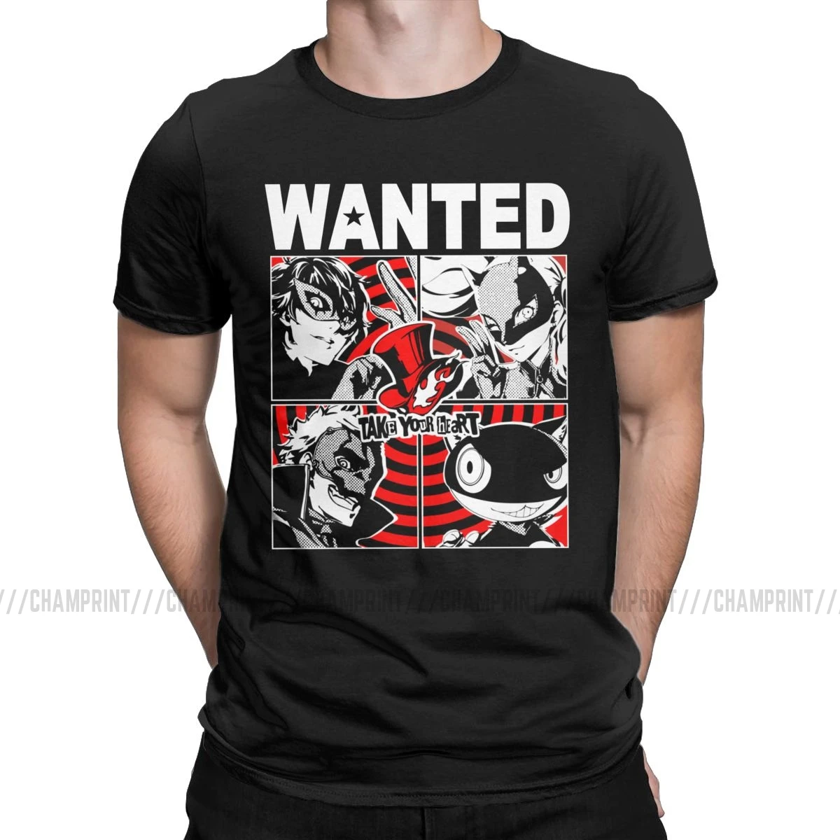 Мужская футболка «The Most Wanted Phantom groves Of Hearts Persona 5», хлопковая футболка с коротким рукавом, 6XL - Цвет: Черный