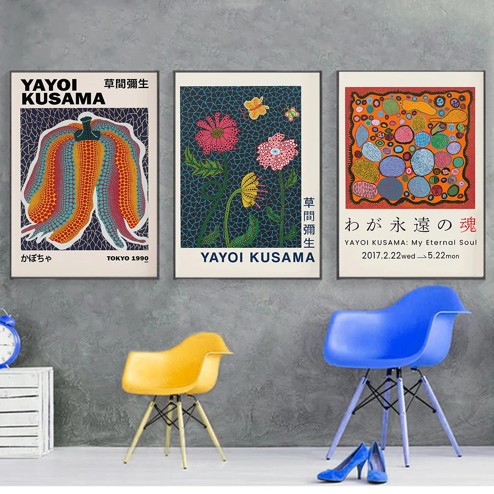 

Yayoi Kusama Artwork Exhibition Posters and Prints Gallery Wall Art Pictures Museum Canvas Painting for Living Room Home Decor