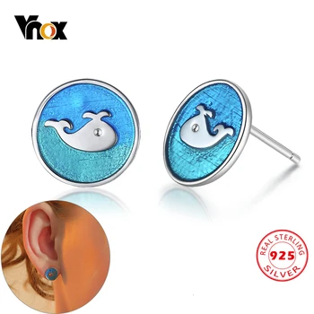 

Vnox Cute Oceanic Whale Earrings for Girl Lady 925 Sterling Silver Round Coin Stud Earrings Women Marine Elf Brincos