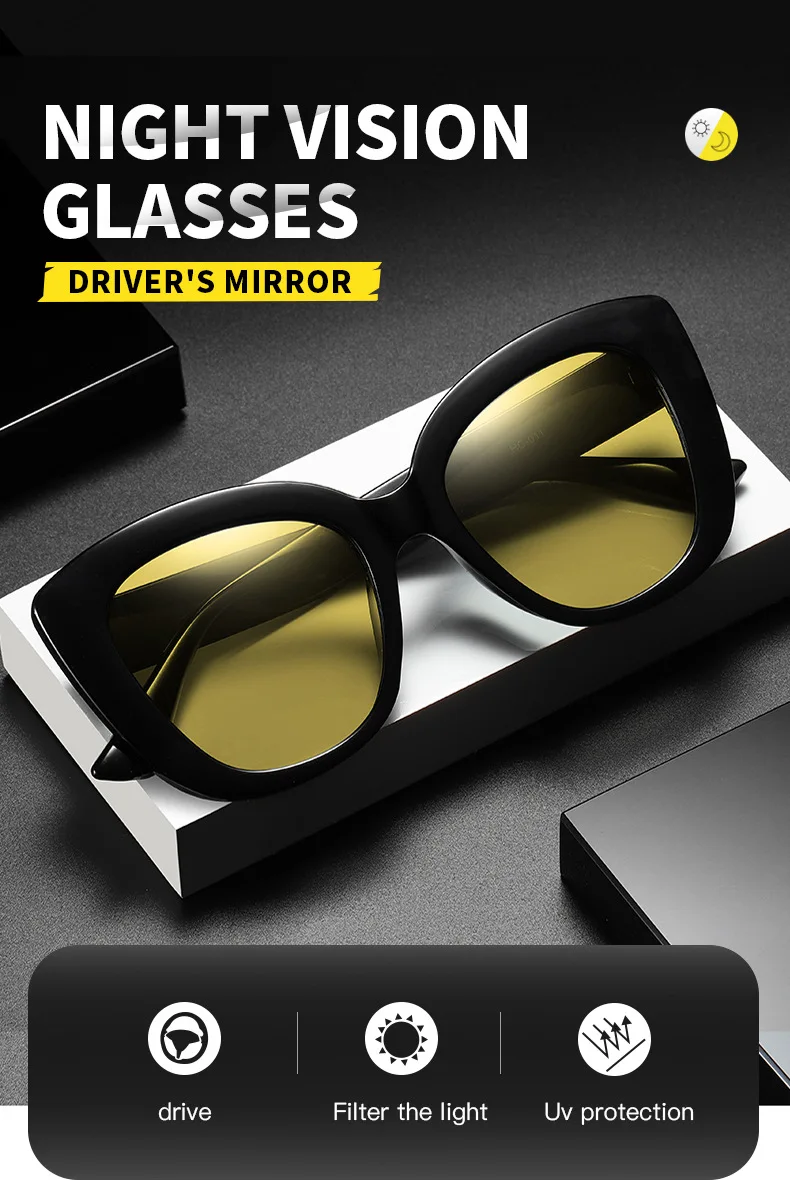 FENCHI кошачий глаз, женские очки ночного видения, Поляризованные желтые солнцезащитные очки, очки ночного видения для вождения автомобиля