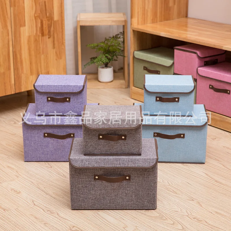 Для хранения коробка хлопок коробка для хранения, ОБИТАЯ льняной тканью комплект из двух предметов коробка для хранения Складная простая коробка для хранения