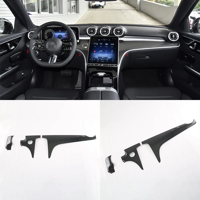 

3Pcs Car Carbon Fiber Front Central Control Dashboard Decor Sticker Panel Trim For Benz LHD C-Class W206 2021 2022 C200 C260