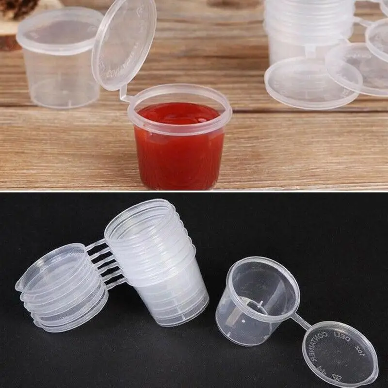 

100 Disposable Sauce Cups Plastic Vinegar Box Spicy Oil Box Tasting Packaged Spice Box Slim Cup Storage Containers Food