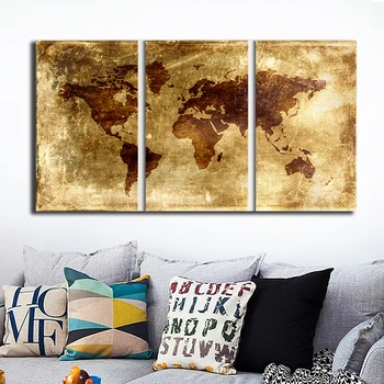 

3 Pieces Set Vintage World Map Canvas Paintings Printed Poster and Prints Painting Pictures For Living Room Home Decorations